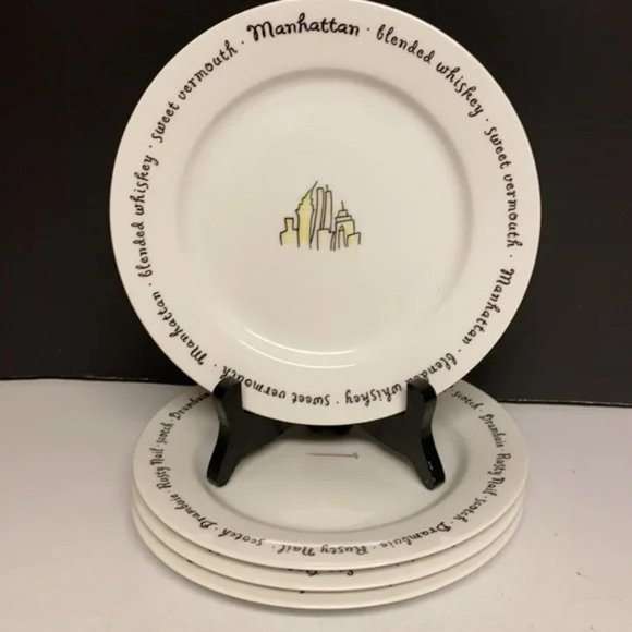Pottery Barn Bar Lingo Cocktail Themed Appetizer Plates Set of Four 8”D - Picture 2 of 3